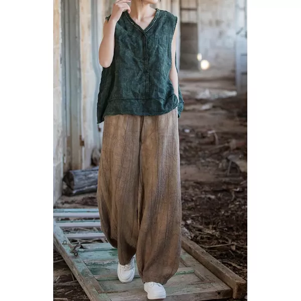 CHARTOU Vintage Cotton Linen Pants Women Wide Leg Pants Palazzo Pants Summer Lantern Beach Pants