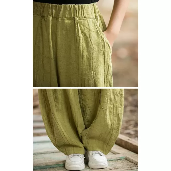 CHARTOU Vintage Cotton Linen Pants Women Wide Leg Pants Palazzo Pants Summer Lantern Beach Pants