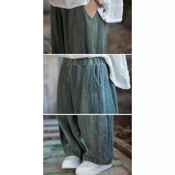 CHARTOU Vintage Cotton Linen Pants Women Wide Leg Pants Palazzo Pants Summer Lantern Beach Pants