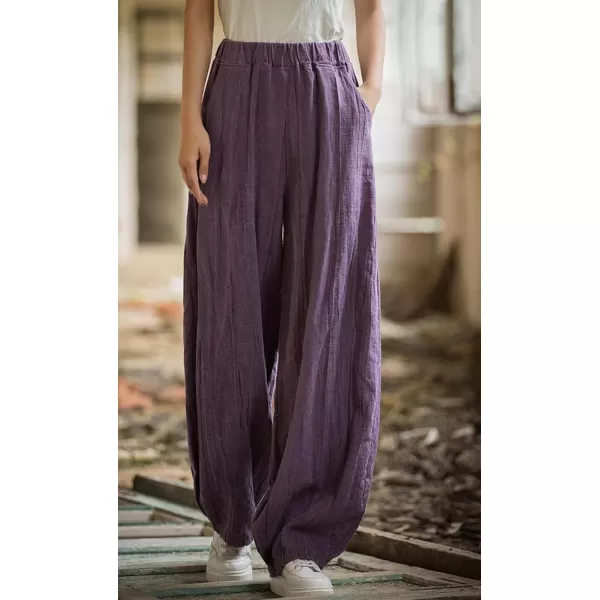 CHARTOU Vintage Cotton Linen Pants Women Wide Leg Pants Palazzo Pants Summer Lantern Beach Pants