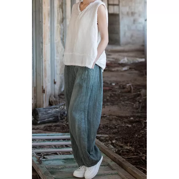 CHARTOU Vintage Cotton Linen Pants Women Wide Leg Pants Palazzo Pants Summer Lantern Beach Pants