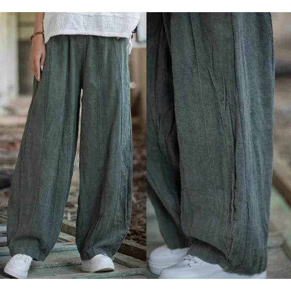 CHARTOU Vintage Cotton Linen Pants Women Wide Leg Pants Palazzo Pants Summer Lantern Beach Pants
