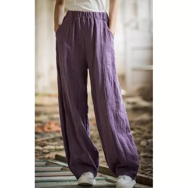 CHARTOU Vintage Cotton Linen Pants Women Wide Leg Pants Palazzo Pants Summer Lantern Beach Pants