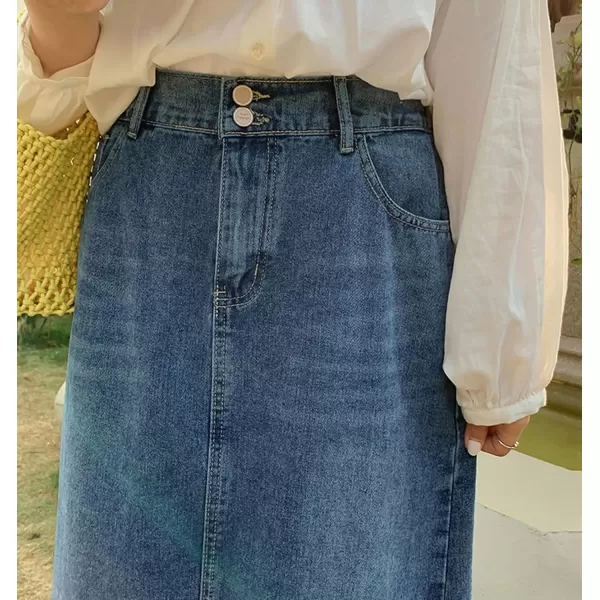 CHARTOU Women Casual Distressed Ripped Denim Jean A Line Skirt Frayed Hem Elastic Back Tassel Long Skirt