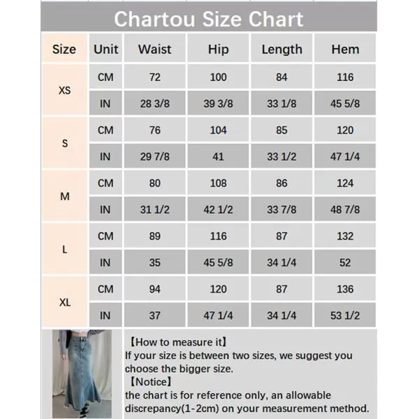 CHARTOU Women Casual Frayed Fishtail Denim Maxi Skirt Long Jean Skirt Mermaid Distressed Flared A Line Skirt