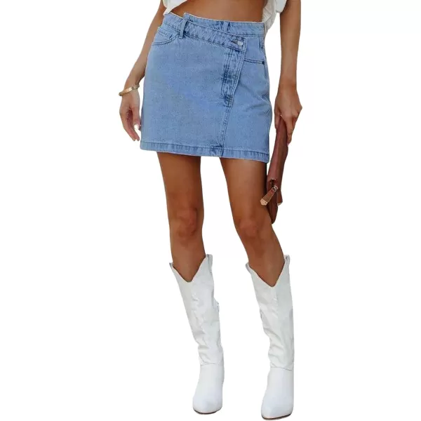 CHARTOU Women Casual Irregular High Waisted Mini Denim Skirt Work Office Wrap Short Jean Skirt