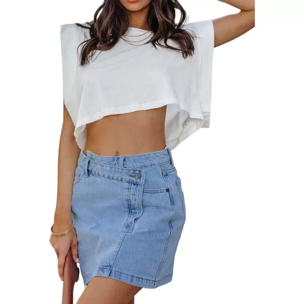 CHARTOU Women Casual Irregular High Waisted Mini Denim Skirt Work Office Wrap Short Jean Skirt