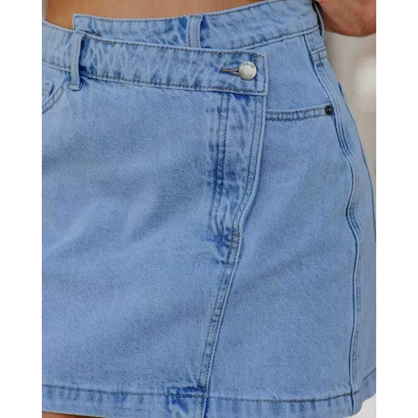 CHARTOU Women Casual Irregular High Waisted Mini Denim Skirt Work Office Wrap Short Jean Skirt