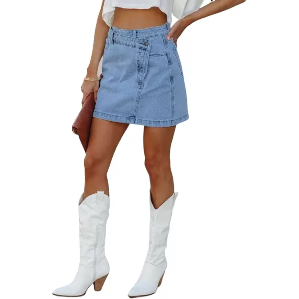 CHARTOU Women Casual Irregular High Waisted Mini Denim Skirt Work Office Wrap Short Jean Skirt