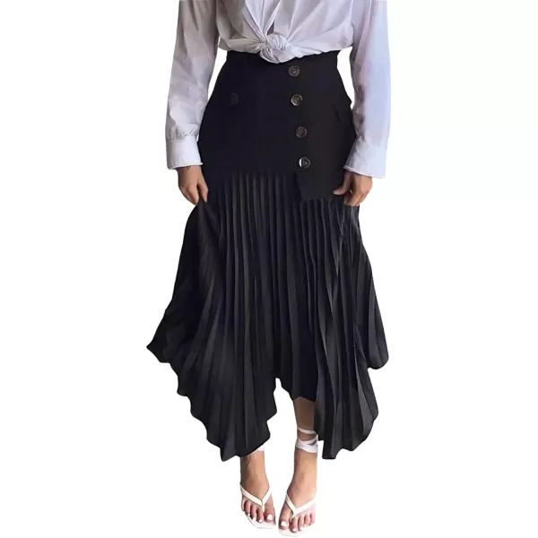 CHARTOU Women Dressy Asymmetrical Chiffon Maxi Skirt Flowy Patchwork A Line Long Pleated Skirt