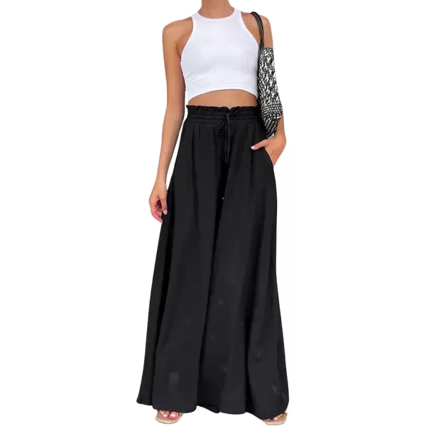 CHARTOU Women Elastic Waist Wide Leg Palazzo Pants Flowy Beach Pants Lounge Trousers Flared Pants Culottes
