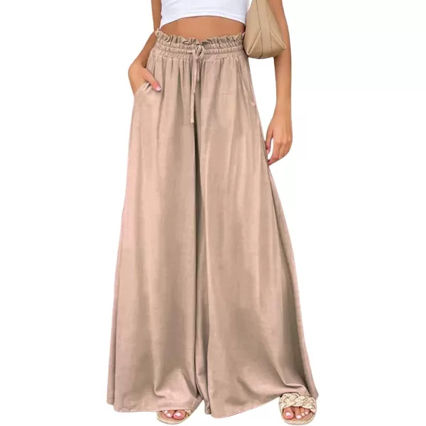 CHARTOU Women Elastic Waist Wide Leg Palazzo Pants Flowy Beach Pants Lounge Trousers Flared Pants Culottes