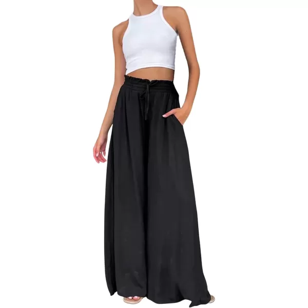 CHARTOU Women Elastic Waist Wide Leg Palazzo Pants Flowy Beach Pants Lounge Trousers Flared Pants Culottes
