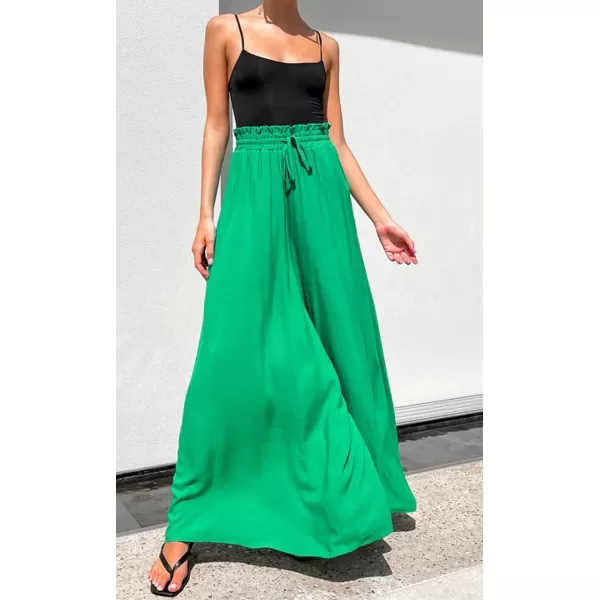 CHARTOU Women Elastic Waist Wide Leg Palazzo Pants Flowy Beach Pants Lounge Trousers Flared Pants Culottes