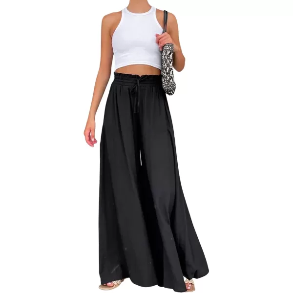 CHARTOU Women Elastic Waist Wide Leg Palazzo Pants Flowy Beach Pants Lounge Trousers Flared Pants Culottes