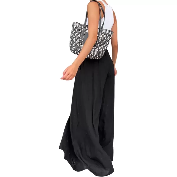 CHARTOU Women Elastic Waist Wide Leg Palazzo Pants Flowy Beach Pants Lounge Trousers Flared Pants Culottes