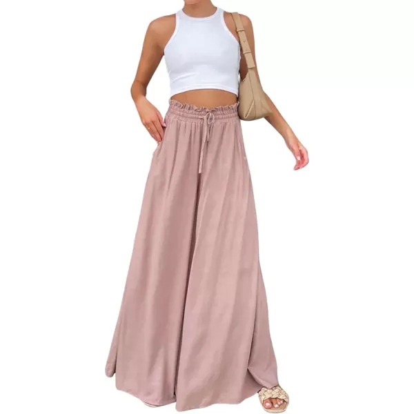 CHARTOU Women Elastic Waist Wide Leg Palazzo Pants Flowy Beach Pants Lounge Trousers Flared Pants Culottes