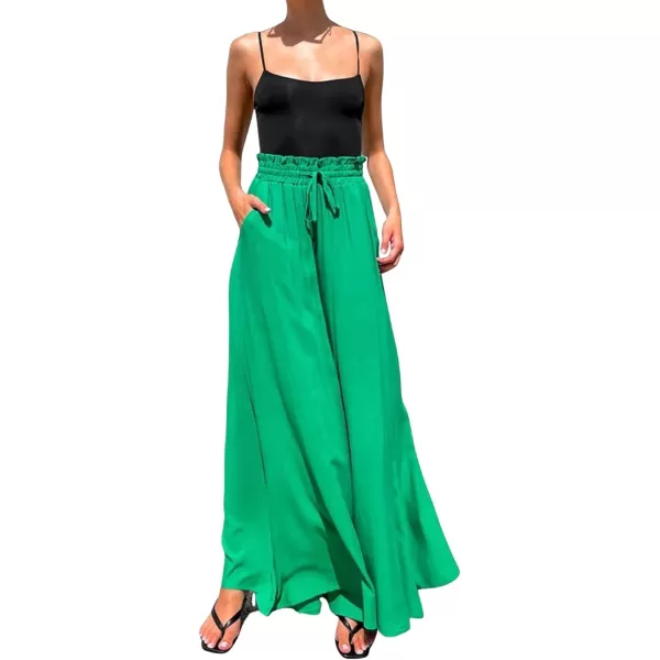CHARTOU Women Elastic Waist Wide Leg Palazzo Pants Flowy Beach Pants Lounge Trousers Flared Pants Culottes