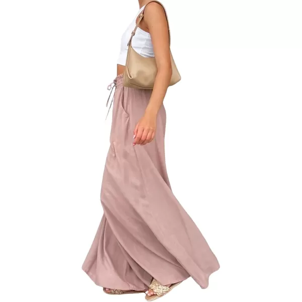 CHARTOU Women Elastic Waist Wide Leg Palazzo Pants Flowy Beach Pants Lounge Trousers Flared Pants Culottes