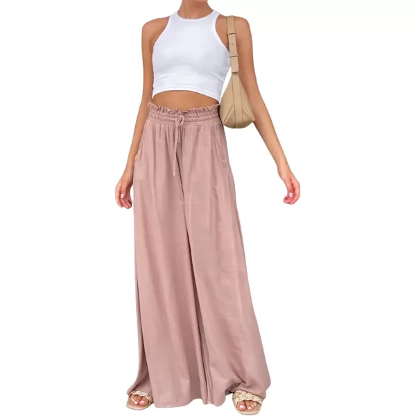 CHARTOU Women Elastic Waist Wide Leg Palazzo Pants Flowy Beach Pants Lounge Trousers Flared Pants Culottes