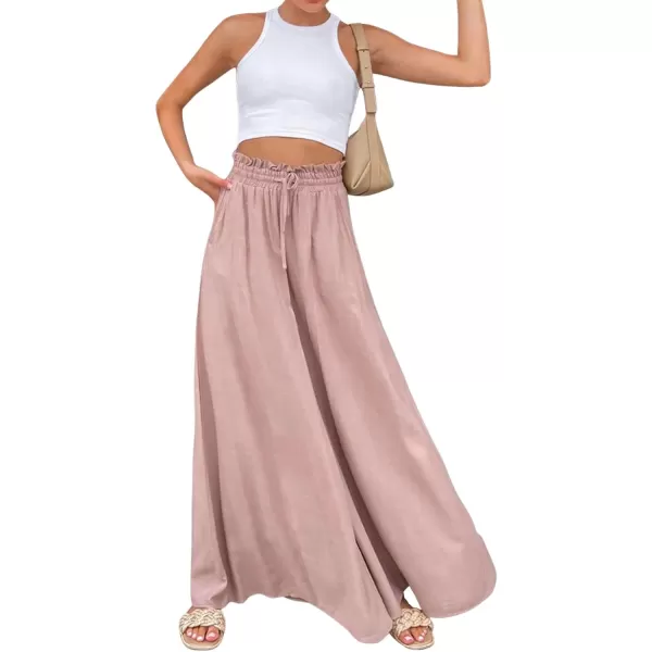 CHARTOU Women Elastic Waist Wide Leg Palazzo Pants Flowy Beach Pants Lounge Trousers Flared Pants Culottes