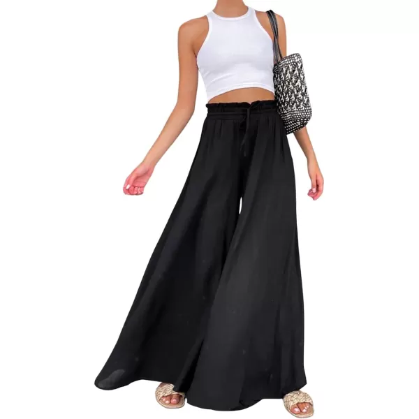 CHARTOU Women Elastic Waist Wide Leg Palazzo Pants Flowy Beach Pants Lounge Trousers Flared Pants Culottes