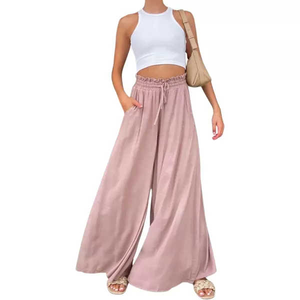 CHARTOU Women Elastic Waist Wide Leg Palazzo Pants Flowy Beach Pants Lounge Trousers Flared Pants Culottes