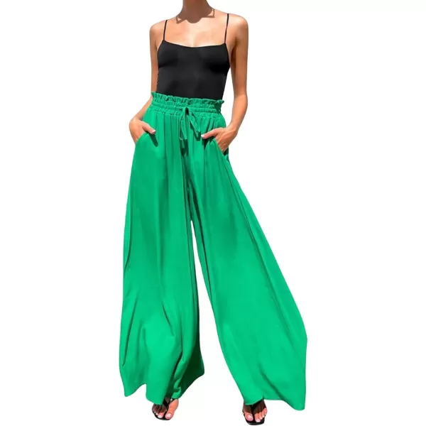 CHARTOU Women Elastic Waist Wide Leg Palazzo Pants Flowy Beach Pants Lounge Trousers Flared Pants Culottes
