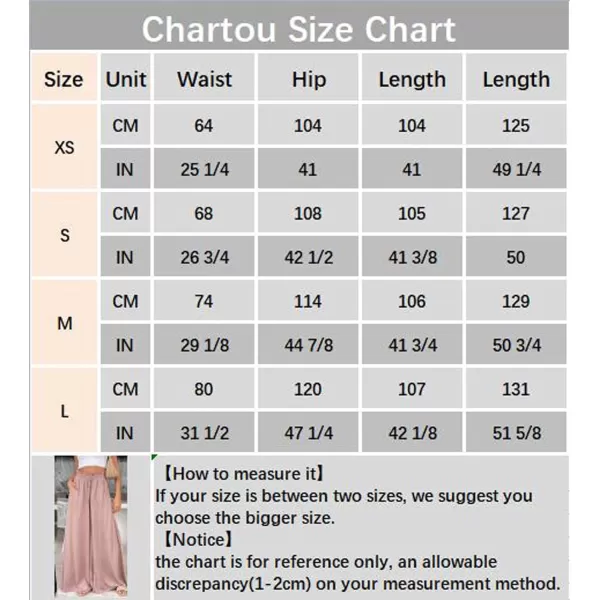 CHARTOU Women Elastic Waist Wide Leg Palazzo Pants Flowy Beach Pants Lounge Trousers Flared Pants Culottes