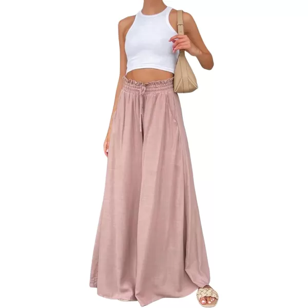CHARTOU Women Elastic Waist Wide Leg Palazzo Pants Flowy Beach Pants Lounge Trousers Flared Pants Culottes