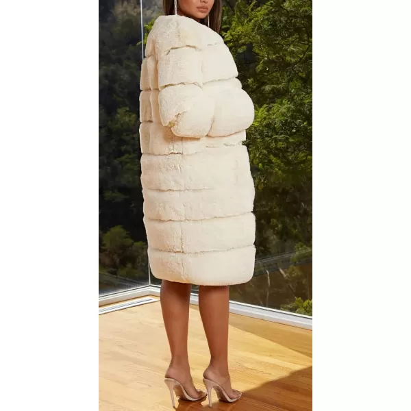CHARTOU Women Winter Furry Faux Fur Coat Long Puffer Jacket Long Sleeve Open Front Cardigan Overcoat