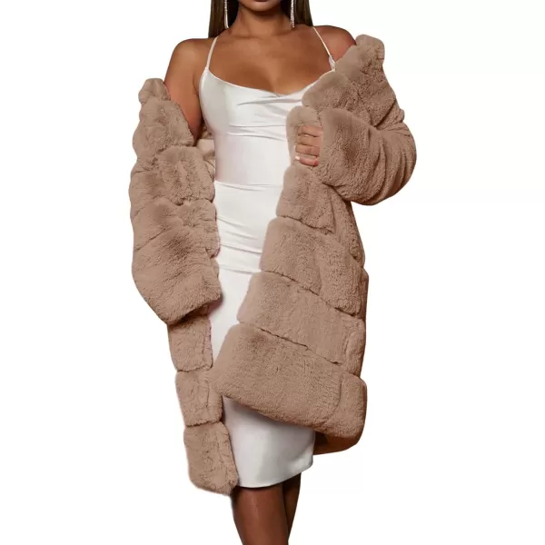 CHARTOU Women Winter Furry Faux Fur Coat Long Puffer Jacket Long Sleeve Open Front Cardigan Overcoat