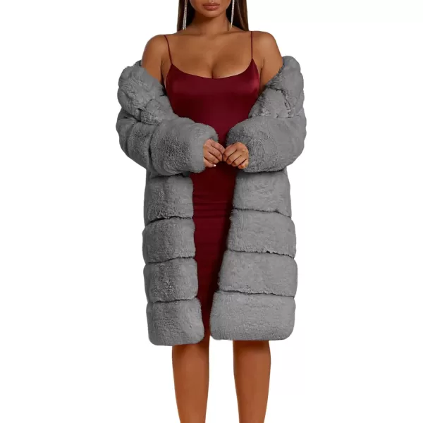 CHARTOU Women Winter Furry Faux Fur Coat Long Puffer Jacket Long Sleeve Open Front Cardigan Overcoat
