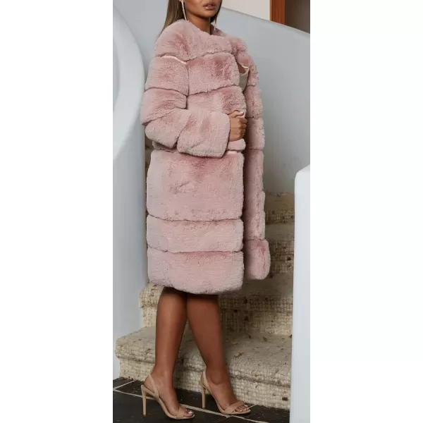 CHARTOU Women Winter Furry Faux Fur Coat Long Puffer Jacket Long Sleeve Open Front Cardigan Overcoat