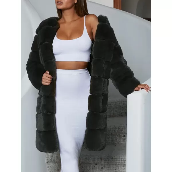 CHARTOU Women Winter Furry Faux Fur Coat Long Puffer Jacket Long Sleeve Open Front Cardigan Overcoat
