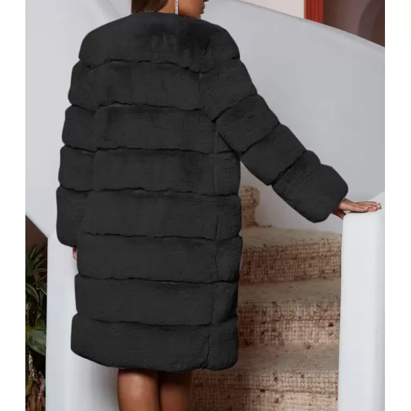 CHARTOU Women Winter Furry Faux Fur Coat Long Puffer Jacket Long Sleeve Open Front Cardigan Overcoat