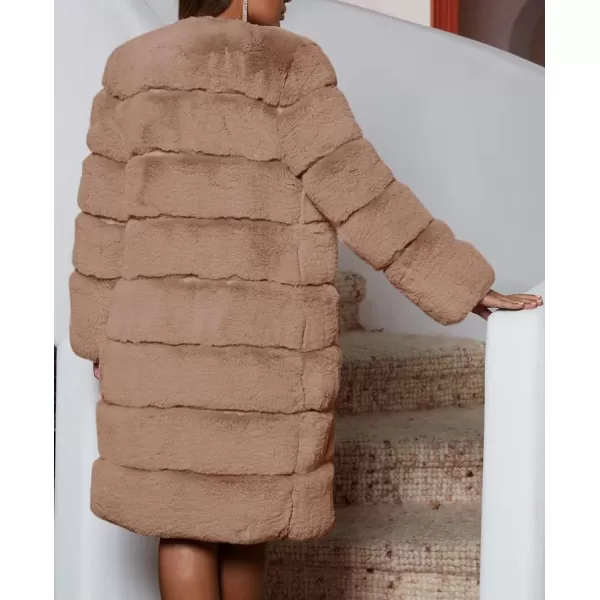 CHARTOU Women Winter Furry Faux Fur Coat Long Puffer Jacket Long Sleeve Open Front Cardigan Overcoat