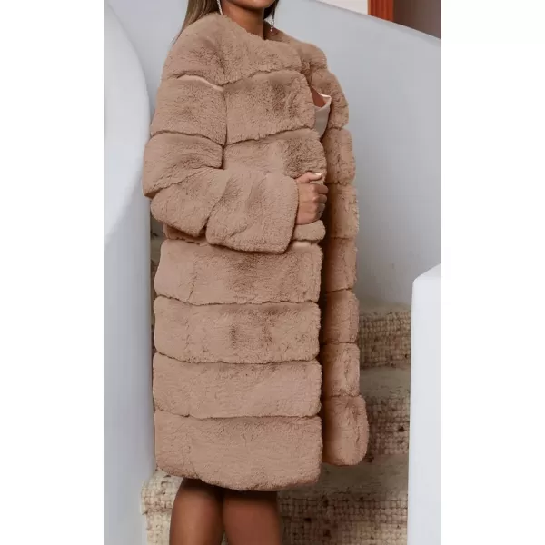 CHARTOU Women Winter Furry Faux Fur Coat Long Puffer Jacket Long Sleeve Open Front Cardigan Overcoat