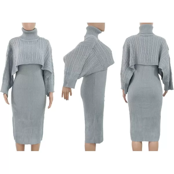 CHARTOU Women's 2 Piece Sweater Dress Sets Cable Knit Turtleneck Jumper Tank Dress Sheath Outfits