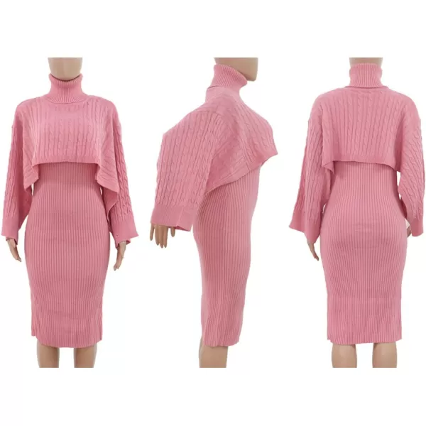 CHARTOU Women's 2 Piece Sweater Dress Sets Cable Knit Turtleneck Jumper Tank Dress Sheath Outfits