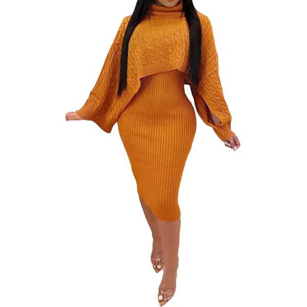 CHARTOU Women's 2 Piece Sweater Dress Sets Cable Knit Turtleneck Jumper Tank Dress Sheath Outfits