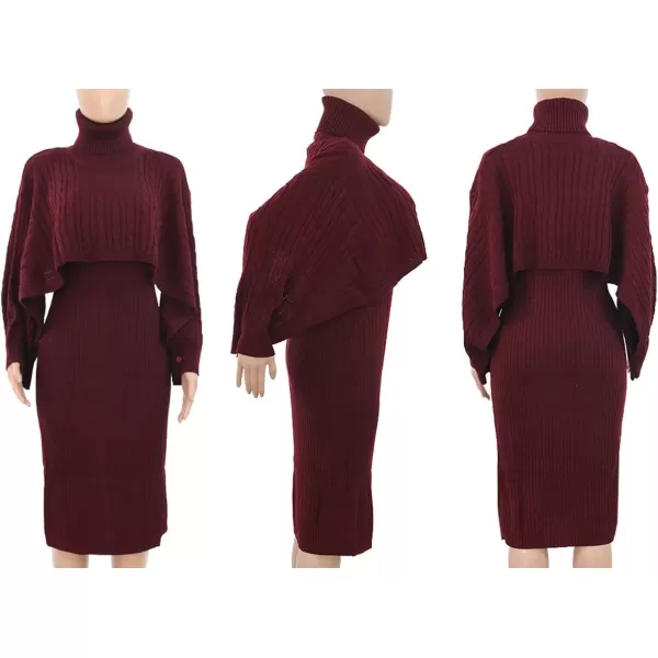 CHARTOU Women's 2 Piece Sweater Dress Sets Cable Knit Turtleneck Jumper Tank Dress Sheath Outfits