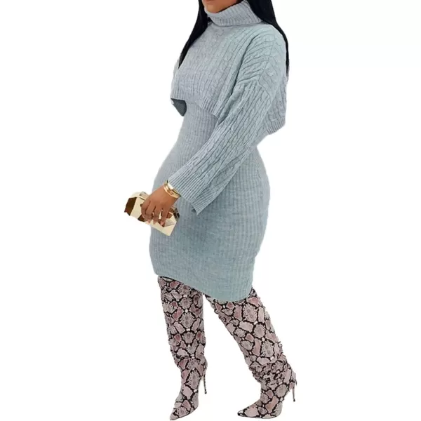 CHARTOU Women's 2 Piece Sweater Dress Sets Cable Knit Turtleneck Jumper Tank Dress Sheath Outfits