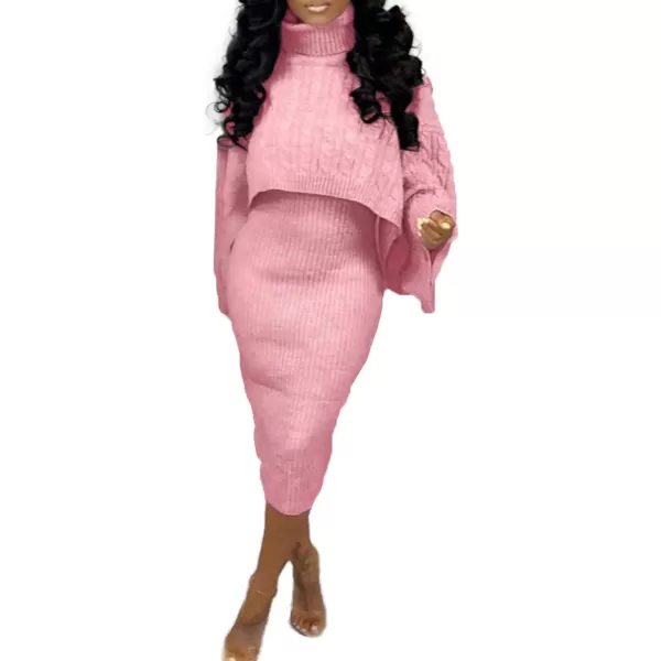 CHARTOU Women's 2 Piece Sweater Dress Sets Cable Knit Turtleneck Jumper Tank Dress Sheath Outfits