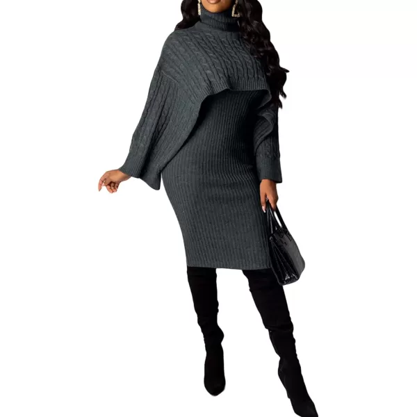 CHARTOU Women's 2 Piece Sweater Dress Sets Cable Knit Turtleneck Jumper Tank Dress Sheath Outfits