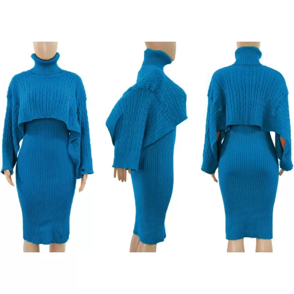 CHARTOU Women's 2 Piece Sweater Dress Sets Cable Knit Turtleneck Jumper Tank Dress Sheath Outfits