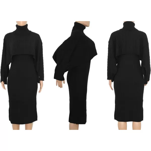 CHARTOU Women's 2 Piece Sweater Dress Sets Cable Knit Turtleneck Jumper Tank Dress Sheath Outfits