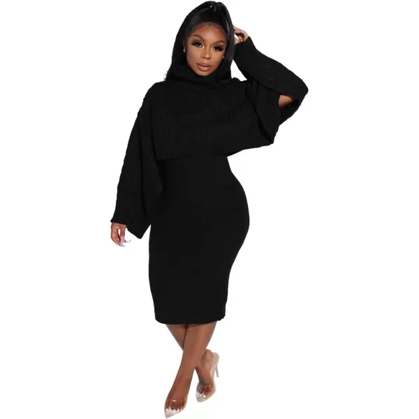 CHARTOU Women's 2 Piece Sweater Dress Sets Cable Knit Turtleneck Jumper Tank Dress Sheath Outfits