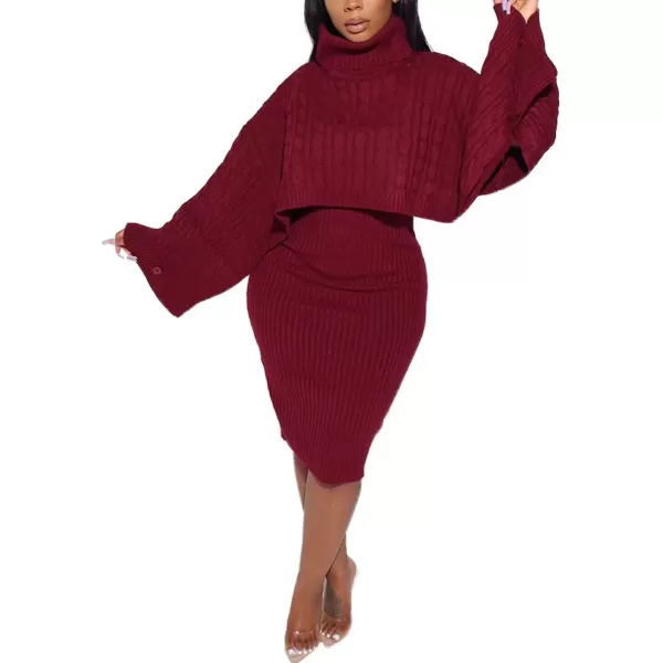 CHARTOU Women's 2 Piece Sweater Dress Sets Cable Knit Turtleneck Jumper Tank Dress Sheath Outfits