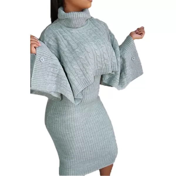 CHARTOU Women's 2 Piece Sweater Dress Sets Cable Knit Turtleneck Jumper Tank Dress Sheath Outfits